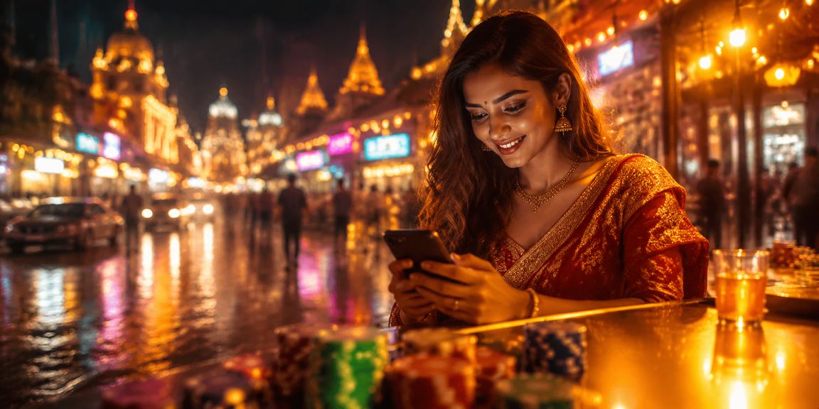 User placing a sports bet on a mobile device at a night market